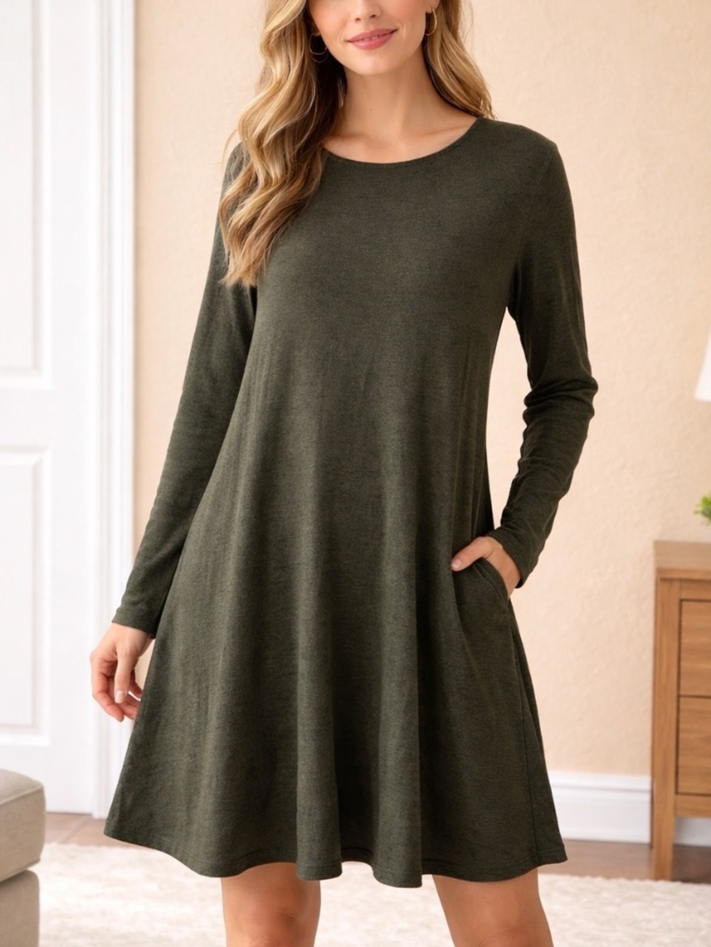 Old Navy Plush Knit Swing Dress Olive Green XXL Plus Size NWOT